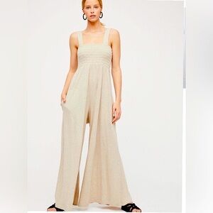 Free People Beach Collection: Cream “Homecoming” Jumpsuit with pockets!